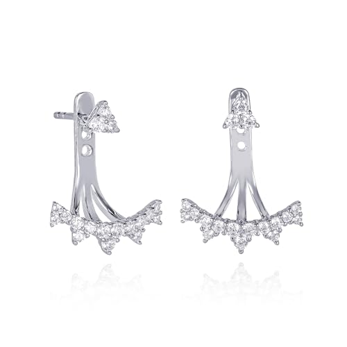 Namana Krone Ohrringe länglich am Ohr für Damen in 925 Sterling Silber. Ohrläppchen Schmuck für Frauen, Ohrschmuck mit Zirkonia Edelsteinen, Damenohrringe stil 'Ear Jacket', Damen-Ohrjacken-Ohrringe von namana