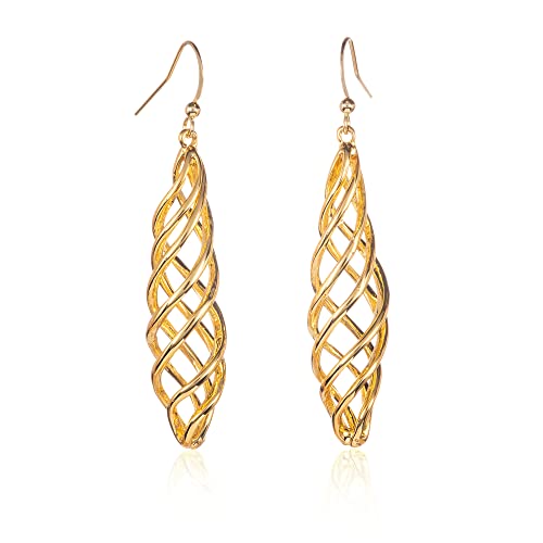 Namana Lange Spiral-Ohrringe für Damen und Mädchen, lange gedrehte Spiral-Ohrhänger für Frauen, ungewöhnliche 3D-Spiral-Ohrringe Hängend aus Gold von namana