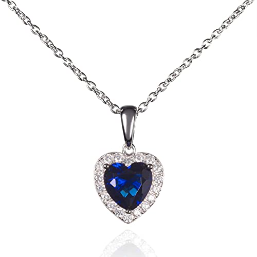 Namana Love Herz Halskette für Damen mit herzförmigem Stein. 925 Sterling Silber Halsketten für Frauen mit blauem Stein und weißem Zirkonia. Herz-Anhänger von namana