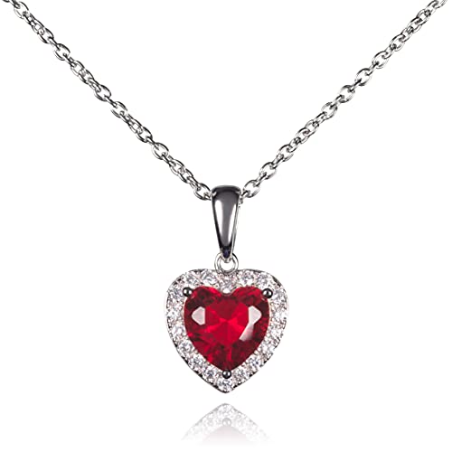 Namana Love Herz Halskette für Damen mit herzförmigem Stein. 925 Sterling Silber Halsketten für Frauen mit rotem Stein und weißem Zirkonia. Herz-Anhänger von namana