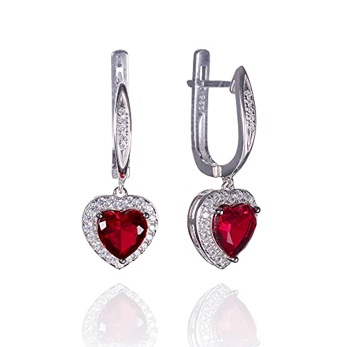 Namana Love Herz Ohrringe für Damen mit herzförmigen roten Steinen. 925 Sterling Silber Ohrhänger für Frauen mit rubinroten Steinen und weißem Zirkonia. Rote Ohrringe mit Geschenkbox. von namana