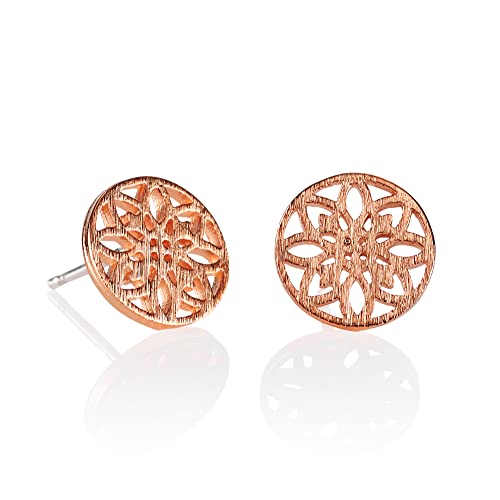 Namana Mandala Scheiben-Ohrstecker für Damen aus Roségold, gebürstetes Finish, Heilige Geometrie Ohrringe für Frauen, Teens, Mädchen, Ohrringe für Frauen, süße Roségold Ohrstecker für Damen von namana