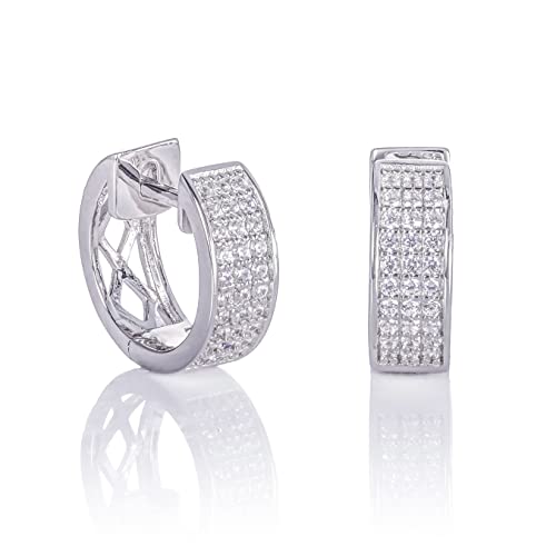 Namana Micro Pavé Silbercreolen für Damen. 925 Sterling Silber Creolen für Frauen mit Zirkonia Edelsteinen. Huggie Ohrringe in Sterlingsilber mit Geschenkbox von namana