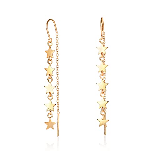 namana Vergoldete Einfädler Ohrringe für Damen mit Sternmotiven, zierliche goldene Sternketten-Ohrringe für Frauen und Teenager-Mädchen in gold, lange Ohrringe für Frauen von namana