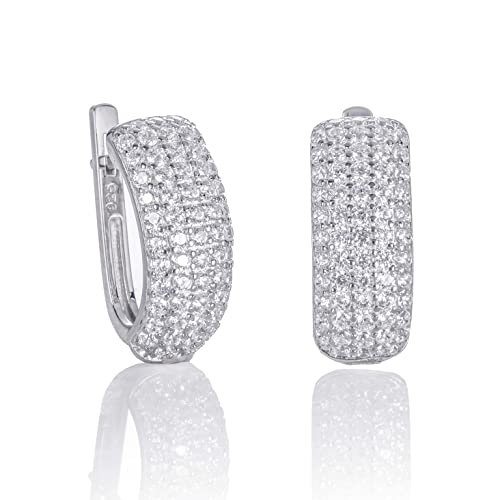 Namana Pavé Silber-Creolen für Damen. 925 Sterling Silber Creolen für Frauen mit Zirkonia Edelsteinen. Huggie Ohrringe in Sterlingsilber mit Geschenkbox von namana