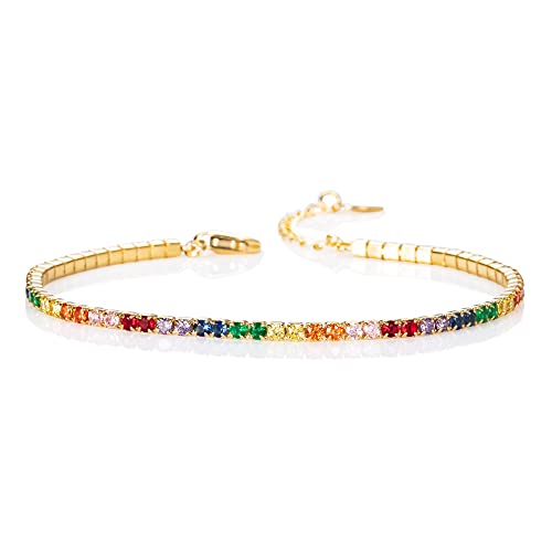 namana Regenbogen-Tennisarmbänder für Damen und Mädchen, zierliches Gold-Tennis-Armband mit bunten Zirkonia-Steinen, niedliches dünnes Gold-Regenbogen-Armband, bunte Schmuck-Geschenke für Frauen namana Regenbogen-Tennisarmbänder für Damen und Mädchen, zierliches Gold-Tennis-Armband mit bunten Zirkonia-Steinen, niedliches dünnes Gold-Regenbogen-Armband, bunte Schmuck-Geschenke für Frauen von namana