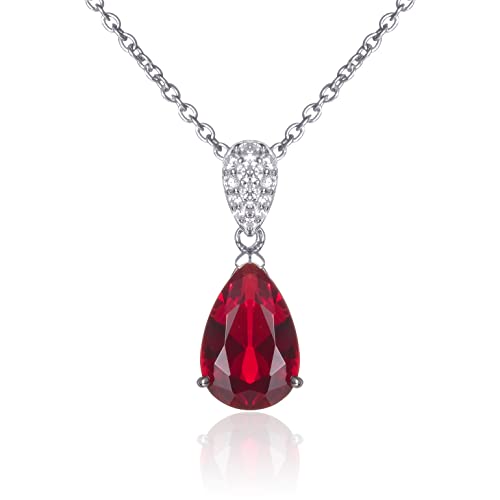 namana Roter Tränen-Anhänger mit Halskette für Damen, 925 Sterling Silber Halsketten für Frauen mit einem birnenförmigen roten Stein und Zirkonia Edelsteinen, Rote Halskette mit Geschenkschachtel von namana