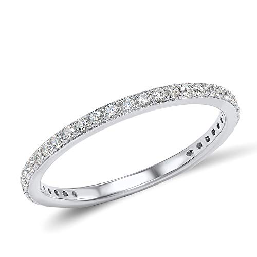 Namana Schmaler Sterling Silber Ring für Damen. Bandring mit Zirkonia-Edelsteinen. 925 Sterlingsilber Ringe für Frauen mit Zirkonia Steinen. Ring Größe 51 von namana