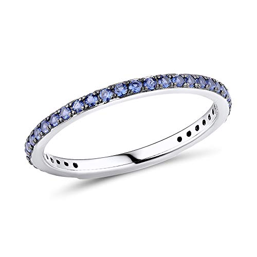 Namana Schmaler Sterling Silber Ring für Damen. Blauer Ring mit Zirkonia-Edelsteinen. 925 Sterlingsilber Ringe für Frauen mit blauen Steinen. Ring Größe 51 von namana