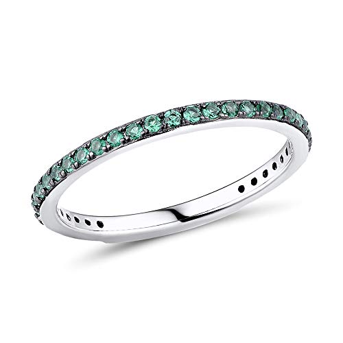namana Schmaler Sterling Silber Ring für Damen. Grüner Ring mit Zirkonia-Edelsteinen. 925 Sterlingsilber Ringe für Frauen mit grünen Steinen. Ring Größe 53 von namana