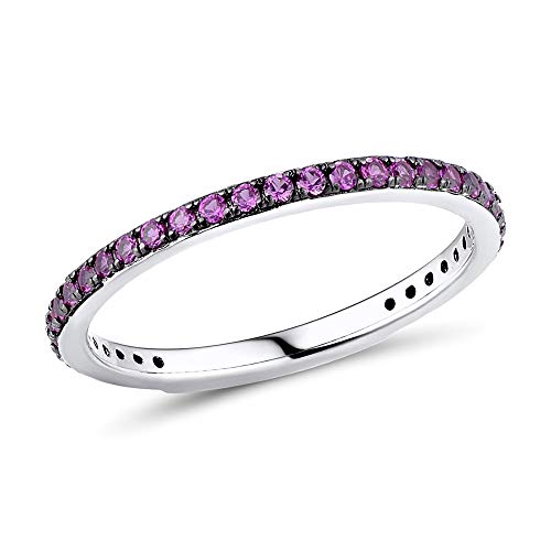 Namana Schmaler Sterling Silber Ring für Damen. Roter Ring mit Zirkonia-Edelsteinen. 925 Sterlingsilber Ringe für Frauen mit Roten Steinen. Ring Größe 52 von namana