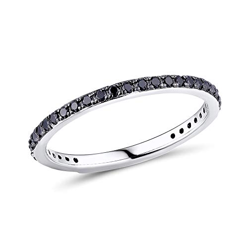 Namana Schmaler Sterling Silber Ring für Damen. Silberringe für Frauen mit schwarzen Spinell-Edelsteinen. 925 Sterlingsilber Ringe mit schwarzen Steinen Ring Größe 53 von namana