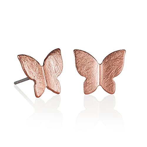 Namana Schmetterlinge Rosegold Ohrstecker für Damen und Mädchen, gebürstetes Finish, Matte Frühlings-Schmetterling Ohrringe für Frauen, Rosegold Schmetterlingsohrringe, Schmetterling Schmuck fur Damen von namana