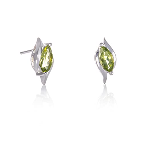 Namana Sterling Silber Ohrstecker mit natürlichen Peridot-Edelsteinen für Damen und Mädchen, 925 Silber Ohrringe mit Halbedelsteinen, Silber Ohrschmuck für Frauen mit Marquise geformten Peridot von namana