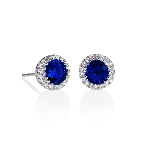 namana blaue Strahlenkranz-Ohrstecker Silber mit Cubic Zirkonia Blau, Silber Ohrringe mit blauen Steinen, Ohrringe Blau für Frauen mit Geschenkbox von namana