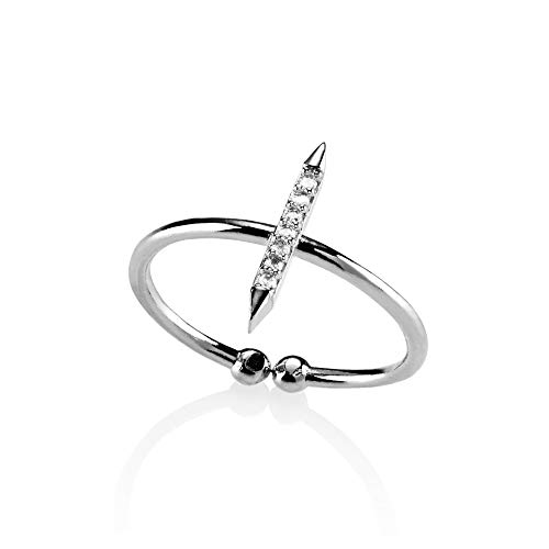 Namana Zierlicher Stab-Ring für Damen mit Zirkonia, verstellbarer Damenring, offener Silberring besetzt mit Zirkonia, Silber Ring mit Stein für Frauen, Schmale Ringe für Damen von namana