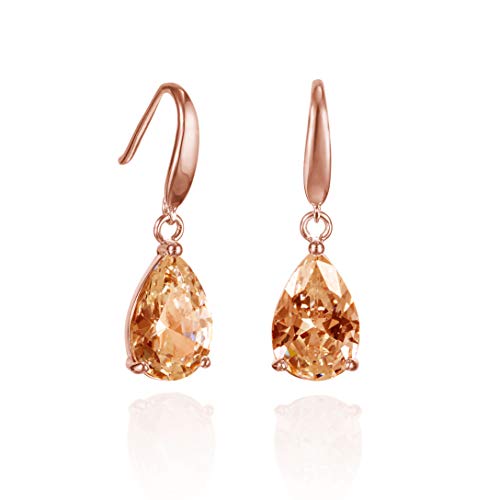 Namana hellrosa Tropfen-Ohrringe für Damen, Roségold ohrhänger mit pink Steinen im Birnenschliff, rosa hängende Ohrringe für Frauen mit Geschenkbox von namana