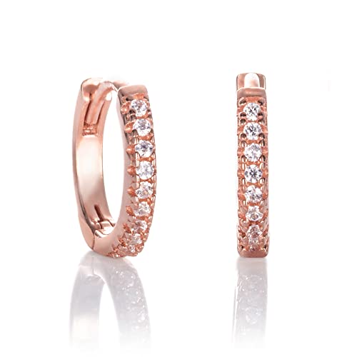 Namana kleine Creolen aus RoseGold für Damen, Kleine Huggie-Ohrringe für Frauen und Mädchen, 925 Sterling Silber Creolen für Damen mit Cubic Zirkonia Steinen, Huggie-Creolen aus Rosegold von namana