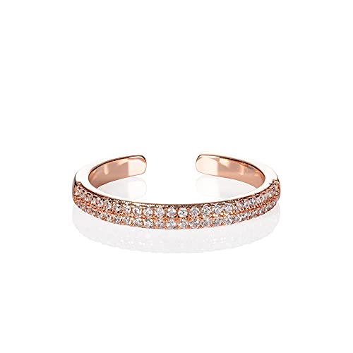 namana offener Rosegold Ring für Damen mit Zirkonia, verstellbarer Damenring, offener rosegold ring besetzt mit Zirkonia, Roségold Ring mit Stein für Frauen und Teenager, Mädchen von namana