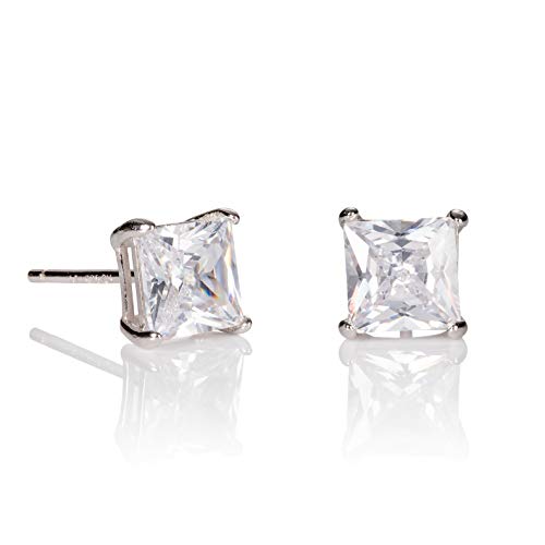 namana 925 Silber Eckige Ohrstecker für Damen, silberne Ohrringe mit quadratischem 6 mm Solitär Cubic Zirkonia, Quadratische Ohrringe aus Sterlingsilber für Frauen mit Steinen von namana