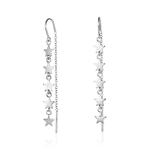 namana 925 Silber Einfädler Ohrringe für Damen mit Sternmotiven, zierliche Sternketten-Ohrringe für Frauen und Teenager-Mädchen in 925 Sterling Silber, lange Ohrringe für Frauen in 925 Silber von namana