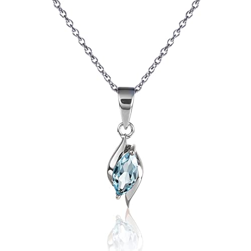 namana 925 Sterling Silber Halskette für Damen mit einem Blautopas Edelstein, Silber Anhänger-Halskette mit einem Blau Topas Edelstein im Marquise-Schliff, Natürliche Edelstein-Halskette für Frauen von namana