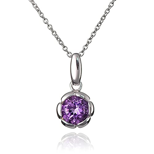 namana 925 Sterling Silber Halskette für Frauen mit einem Amethyst Edelstein, 925 Silber Amethyst Halskette für Damen, Massiv Silber Kette und Anhänger mit Halbedelstein, Edelstein Halskette von namana