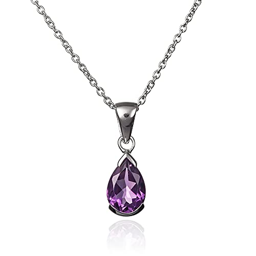 namana 925 Sterling Silber Halskette für Frauen mit einem Amethyst Edelstein, Natürliche Edelstein-Halskette für Damen, 925 Silber Anhänger-Halskette mit einem birnenförmigen Amethyst Edelstein von namana