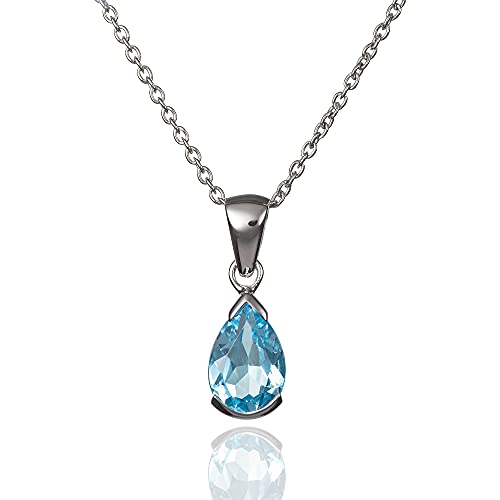 namana 925 Sterling Silber Halskette für Frauen mit einem Blautopas Edelstein, Natürliche Edelstein-Halskette für Damen, 925 Silber Anhänger-Halskette mit einem birnenförmigen Blau Topas Edelstein von namana