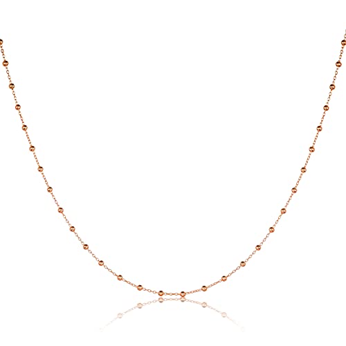 namana 925 Sterling Silber Kette Halskette für Damen, Roségold Perlen-Halsketten für Frauen und Teenager-Mädchen, süße Kugel-Halsketten mit kleinen Silberperlen, Kette aus Roségold für Damen von namana