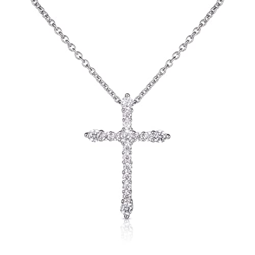 namana 925 Sterling Silber Kreuz mit Halskette für Damen und Mädchen, Sterling Silber Kreuz Anhänger und Halskette für Frauen mit Zirkonia Steinen, Silber Kreuz und Kette von namana