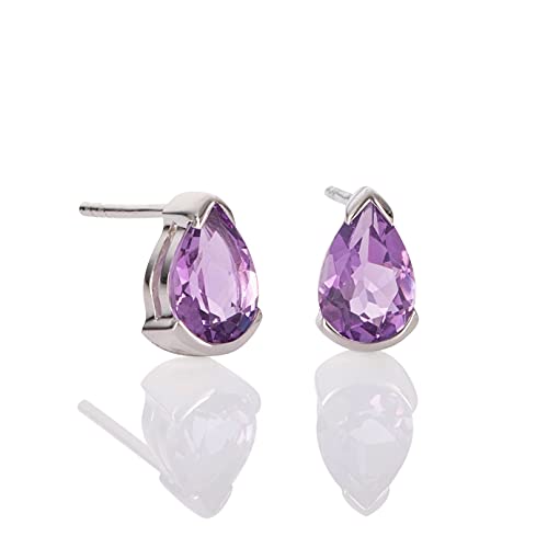 namana 925 Sterling Silber Ohrringe für Frauen mit Amethyst-Edelsteinen, Natur-Edelstein-Ohrringe für Damen, 925 Sterling Silber Ohrstecker mit birnenförmigem Amethyst, Silber schmuck für Damen von namana