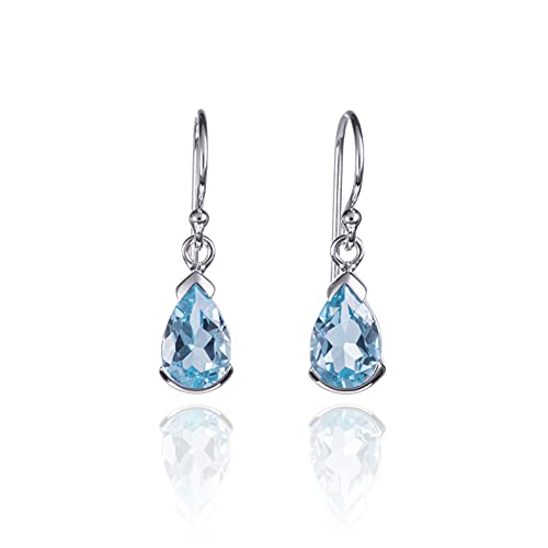 namana 925 Sterling Silber Ohrringe für Frauen mit Blautopas-Edelsteinen, Natur-Edelstein-Ohrringe für Damen, 925 Sterling Silber Ohrhänger mit birnenförmigem Blau Topas, Ohrschmuck für Damen von namana