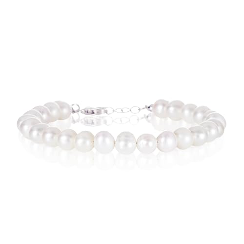 namana 925 Sterling Silber Süßwasserperlen-Armband für Damen und Mädchen, Silber-Perlenarmbänder für Frauen mit 7 mm runden natürlichen Zuchtperlen, Perlenschmuck mit Schmuckgeschenkbox namana 925 Sterling Silber Süßwasserperlen-Armband für Damen und Mädchen, Silber-Perlenarmbänder für Frauen mit 7 mm runden natürlichen Zuchtperlen, Perlenschmuck mit Schmuckgeschenkbox von namana