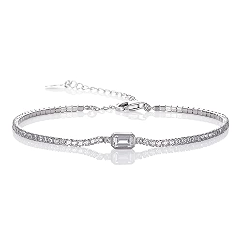 namana 925 Sterling Silber Tennis Armbänder für Frauen und Mädchen, elegantes Tennisarmband mit einem Baguette und runden Zirkonia Steinen, zierliche Sterling Silber Schmuck-Geschenke für Damen von namana