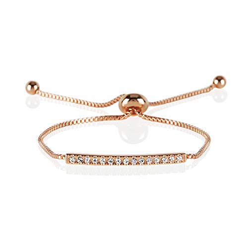 NAMANA Armband mit Swarovski Kristallen, Farbe wählbar 18 Karat Roségold vergoldet oder Silber, Venezianer Kette mit verstellbarer Länge (Roségold, Vergoldet) von namana