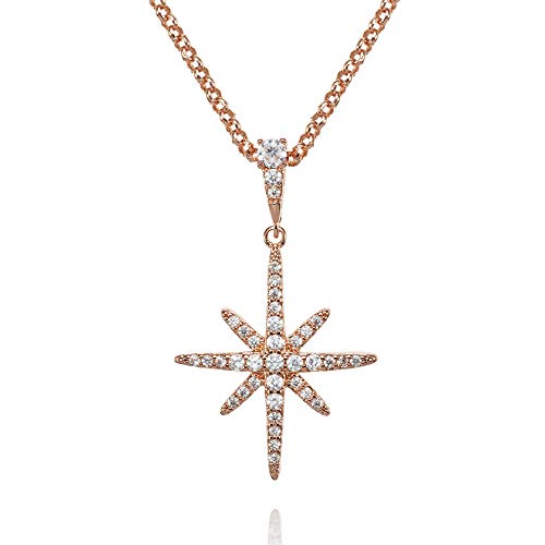 Namana Nordstern Halskette für Damen mit Zirkonia, 18 Karat Roségold Stern Halskette, Glücksstern Halskette mit Geschenkbox von namana
