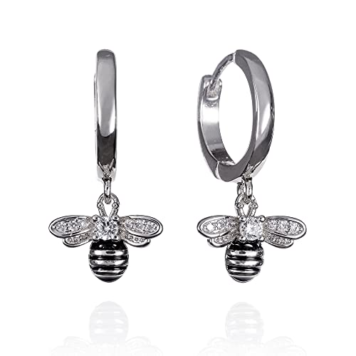 namana Bienen-Ohrringe für Frauen aus Sterling Silber 925, Creolen-Ohrringe für Damen mit Hummel-Anhänger, Silberne Bienen-Charms-Ohrringe, Huggie-Ohrringe in Sterling Silber mit Geschenkbox. von namana