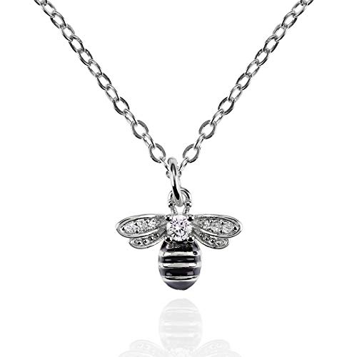 Namana Silber Halskette mit Hummel-Anhänger für Damen. Silber Kette mit Anhänger für Frauen und Teenager, Mädchen, mit Zirkonia und schwarzer Emaille. Biene Geschenke für Frauen. Bienenkette fur Damen von namana