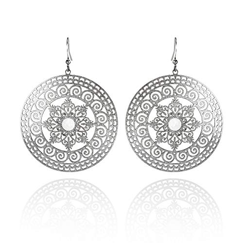 namana Große Mandala-Ohrringe, gebürstetes Finish große Ohrhänger für Frauen, Heilige Geometrie, Große runde Statement Ohrringe für Damen und Mädchen (Perlmutt/Silber) namana Große Mandala-Ohrringe, gebürstetes Finish große Ohrhänger für Frauen, Heilige Geometrie, Große runde Statement Ohrringe für Damen und Mädchen (Perlmutt/Silber) von namana