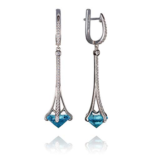 namana Elegante Tropfen-Ohrringe aus Sterling-Silber für Damen, 925 Sterlingsilber Ohrringe für Frauen, besetzt mit Cubic Zirkonia und hellblauen Steinen. Lange Silberohrringe von namana