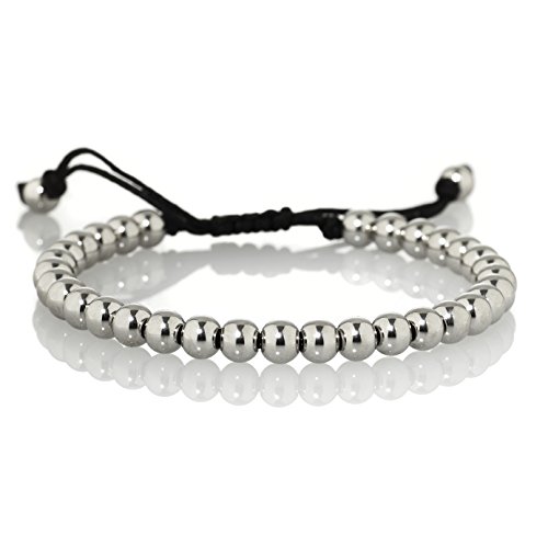 NAMANA Freundschafts-Armband mit Metall-Beads für Sie, Perlenarmband verstellbare schwarze Schnur, Armband für Damen mit Edelstahl Perlen, Damenarmband aus Edelstahl NAMANA Freundschafts-Armband mit Metall-Beads für Sie, Perlenarmband verstellbare schwarze Schnur, Armband für Damen mit Edelstahl Perlen, Damenarmband aus Edelstahl von namana