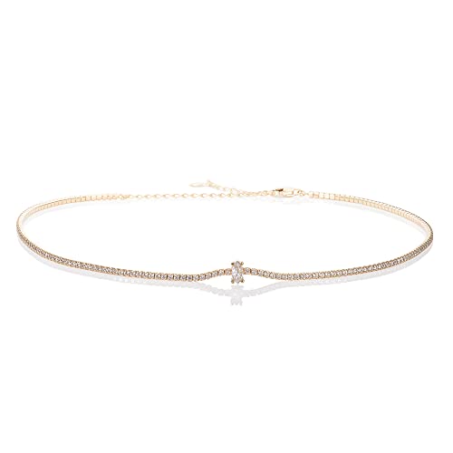 namana Funkelnde Gold Choker-Halsketten für Frauen und Mädchen, zierliche Vergoldete Halskette für Damen mit Marquise und runden Cubic Zirkonia Steinen, Damenschmuck Geschenke von namana