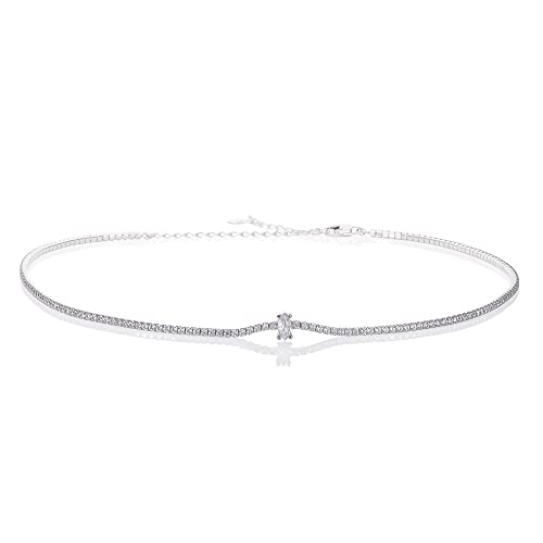 namana Funkelnde Silber Choker Kette für Frauen und Mädchen, zierliche 925 Sterling Silber Halskette für Damen mit Marquise und runden Cubic Zirkonia Steinen, Silberschmuck-Geschenke von namana