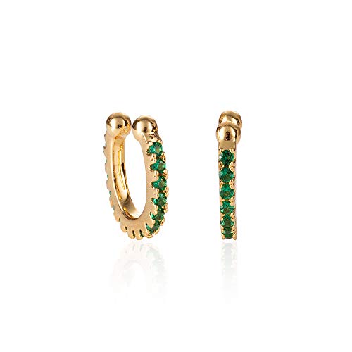 namana Gold Ear Cuffs für Frauen, stilvolle Gold Manschetten-Ohrringe mit grünem Zirkonia-Edelsteinen, ein Paar falsche Ohrringe für Damen, Teenager, Mädchen ohne Ohrlöcher in Schmuckbeutel von namana