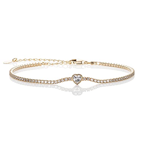 namana Gold Herz-Tennis-Armbänder für Frauen und Mädchen, elegantes Herz-Armband-mit Cubic Zirkonia Steinen, zierliche Vergoldete Schmuck-Geschenke für Damen, Goldene Armkette für Frauen von namana