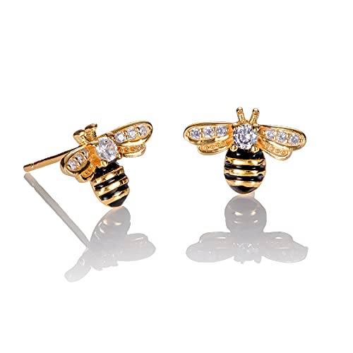 namana Gold Hummel Ohrstecker fur Frauen, Auffällige Gold Bienen Ohrringe für Damen und Teenager, Mädchen aus 925 Sterling Silber, Bienen Geschenke für Frauen, Gold Schmuck fur Damen von namana