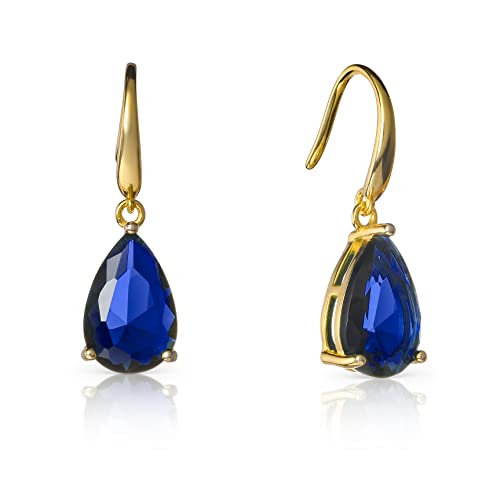 namana Gold-Ohrringe für Damen und Mädchen aus 925er Sterlingsilber mit birnenförmigen blauen Steinen, saphirblaue Ohrringe für Frauen, gold Ohrhänger mit marineblauen Steinen von namana