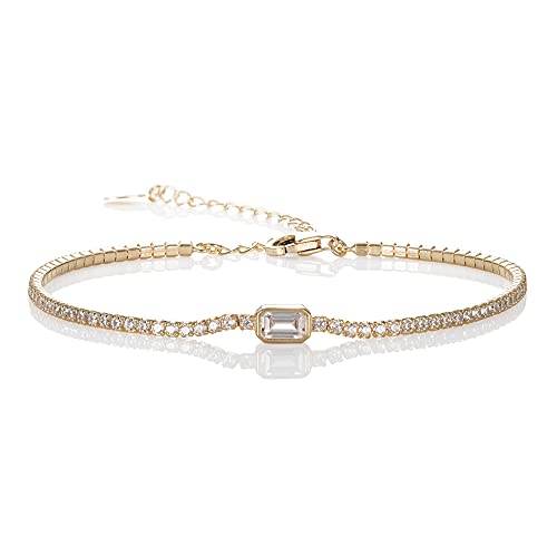 namana Gold Tennis Armbänder für Frauen und Mädchen, elegantes Tennisarmband mit einem Baguette und runden Zirkonia Steinen, zierliche Vergoldete Schmuck-Geschenke für Damen, Gold Armband für Damen von namana