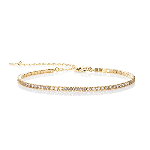 namana Gold Tennis Armbänder für Frauen und Mädchen, zierliches Tennisarmband mit Zirkonia Steinen, vergoldete Schmuck-Geschenke für Damen, Golden Armkette für Damen von namana